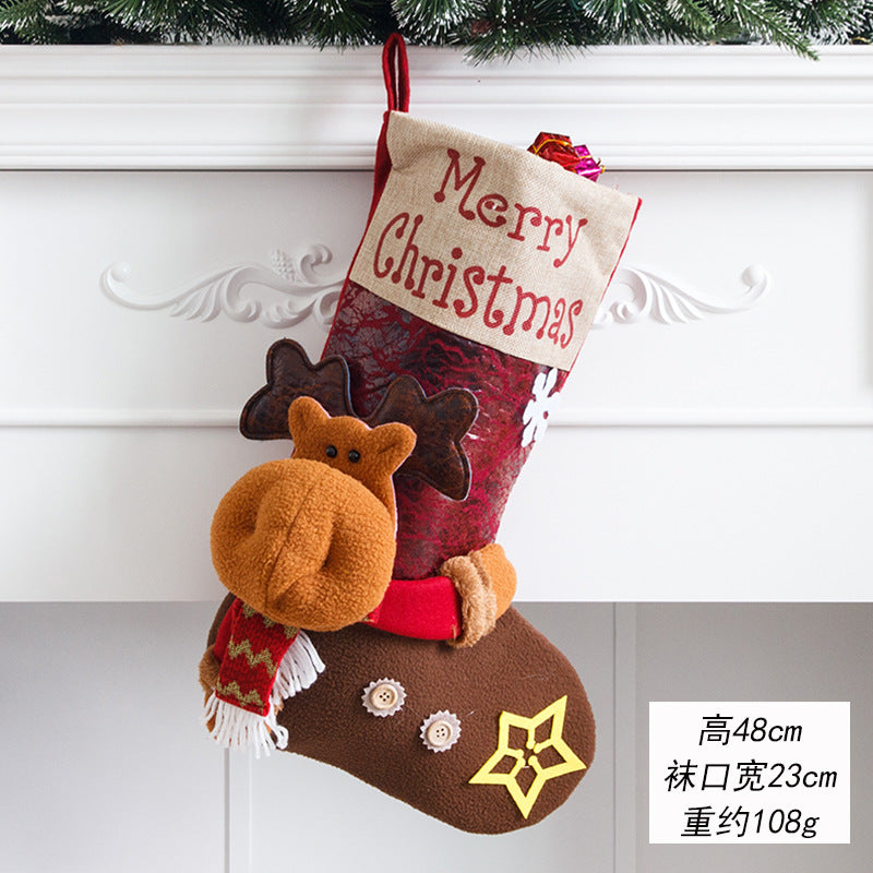 Christmas Decoration Gift Socks Fabric Santa Claus Gift Bag Snowman Reindeer Decorative Socks Christmas Socks