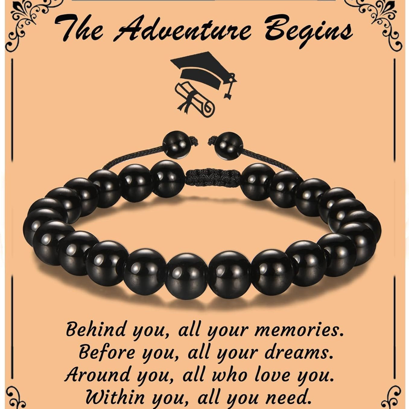 The Adventure Begins" Graduation Bracelet for Men - Tiger's Eye & Lava Stone Bead Bracelet, Gift for Grads