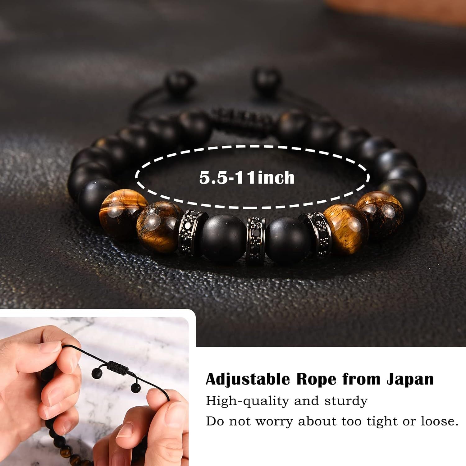 The Adventure Begins" Graduation Bracelet for Men - Tiger's Eye & Lava Stone Bead Bracelet, Gift for Grads