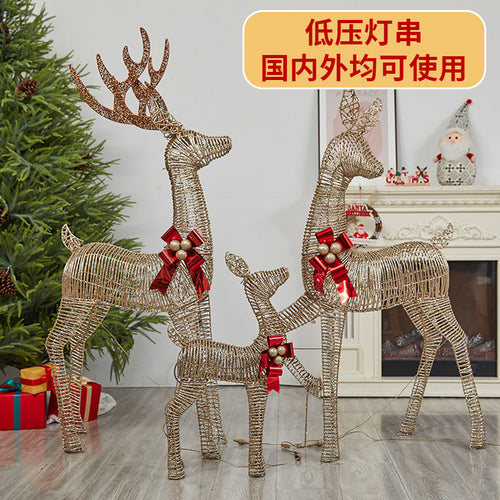 Amazon New Christmas Decoration Reindeer Glowing Iron Art Deer Ornament Store Window Christmas Mother and Baby Deer