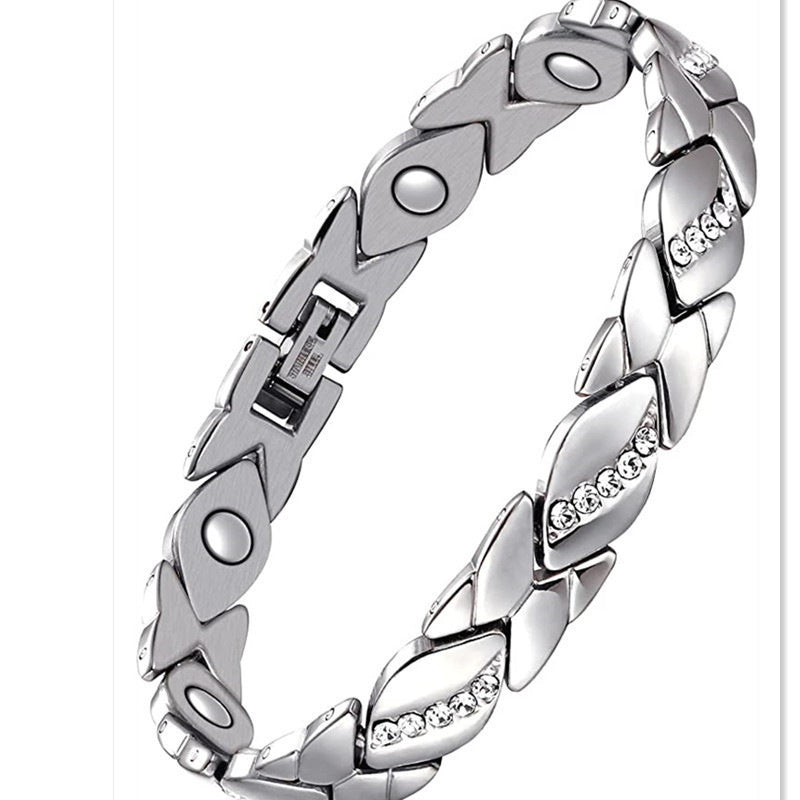 Magnetic Snap Hip Hop Bracelet for Men - Stainless Steel X-Link Cubic Zirconia Chain Bracelet, Adjustable Streetwear Jewelry