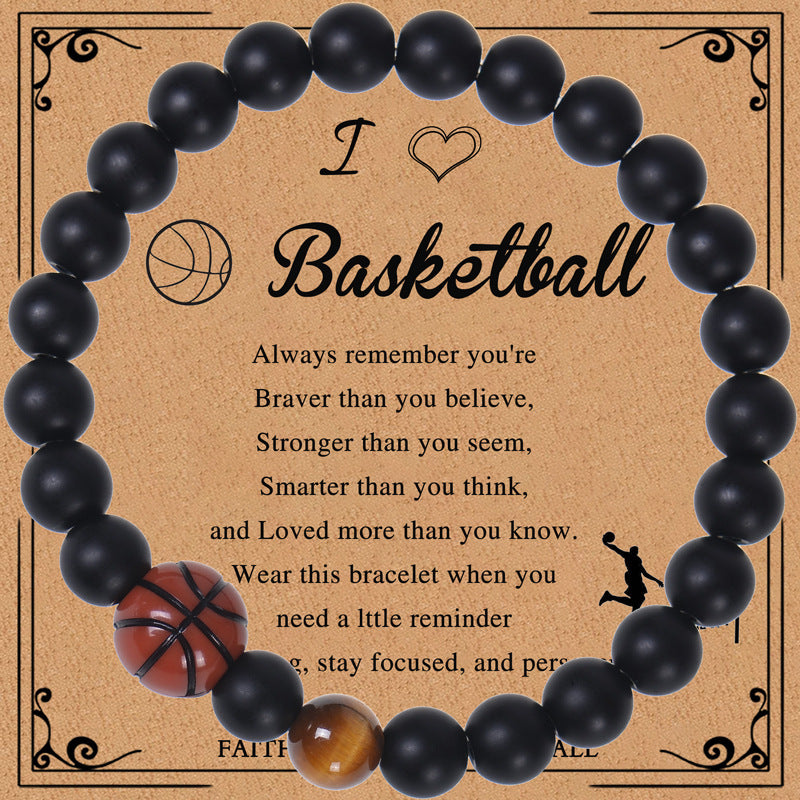 Men's Sports Bracelet with Tiger Eye - Adjustable Black Bead String Bracelet for Basketball Soccer Tennis Players, Gift for Him