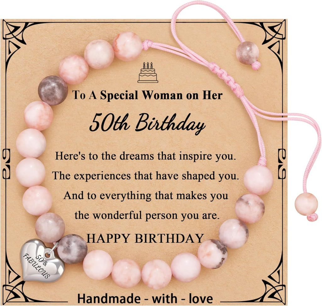 Sweet 18 Birthday Bracelet for Daughter - Personalized Heart Pink Zebra Stone adjustable Gift for 18th Birthday