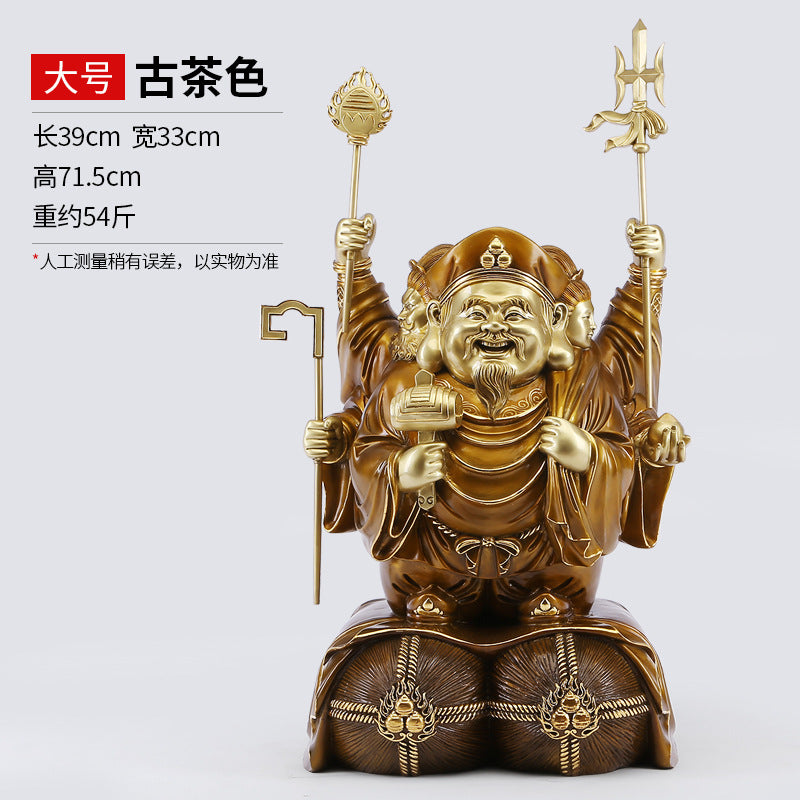 Brass Color-Cut Gold Large Three-Sided Black Heavenly God of Wealth Bronze Statue Home Decoration Craft Ornament