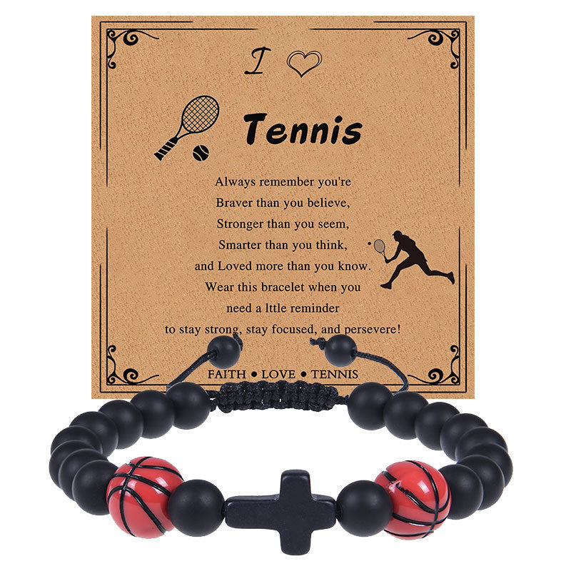 Men's Sports Bracelet with Tiger Eye - Adjustable Black Bead String Bracelet for Basketball Soccer Tennis Players, Gift for Him