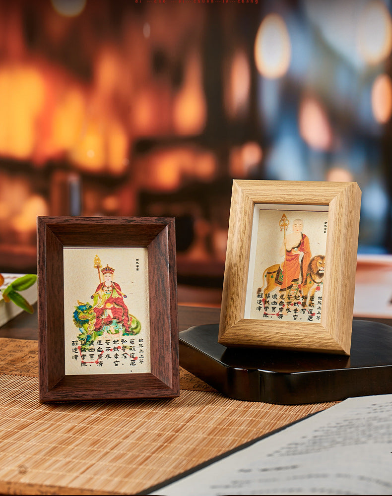 Jiuhuashan Ksitigarbha Bodhisattva Mini Shrine Frame - "Guardian of Vow" Desktop Altar for Protection & Peace