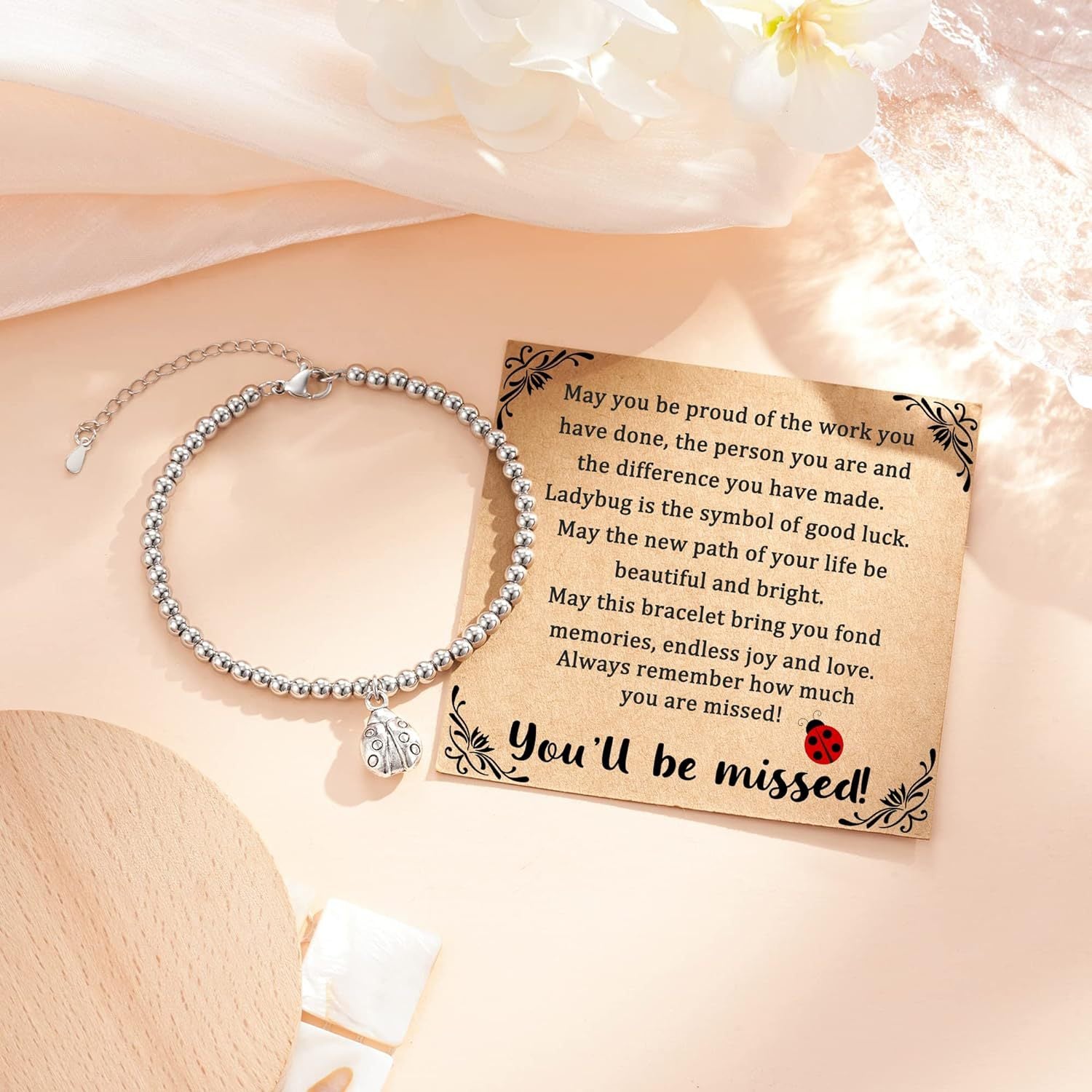Bee, Elephant & Ladybug Charm Bracelet - Sterling Silver Plated Inspirational Gift for Women