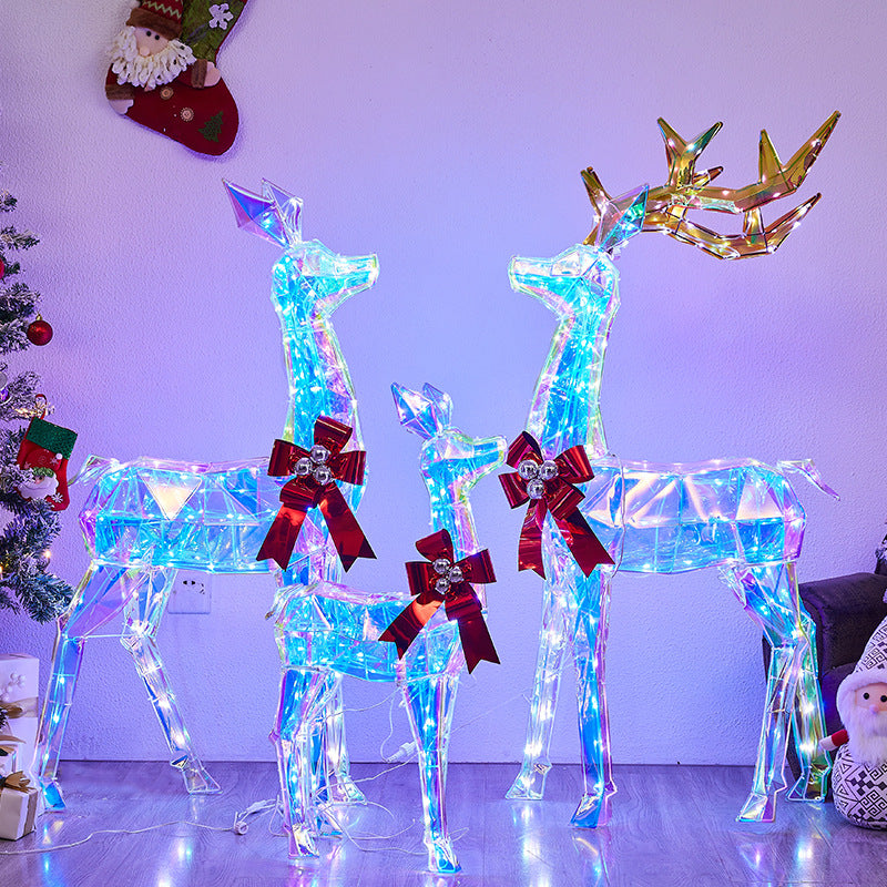 Christmas Colorful Glowing Iron Art Reindeer with Lights Snowman Mall Hotel Scene Decoration Christmas Reindeer Ornament