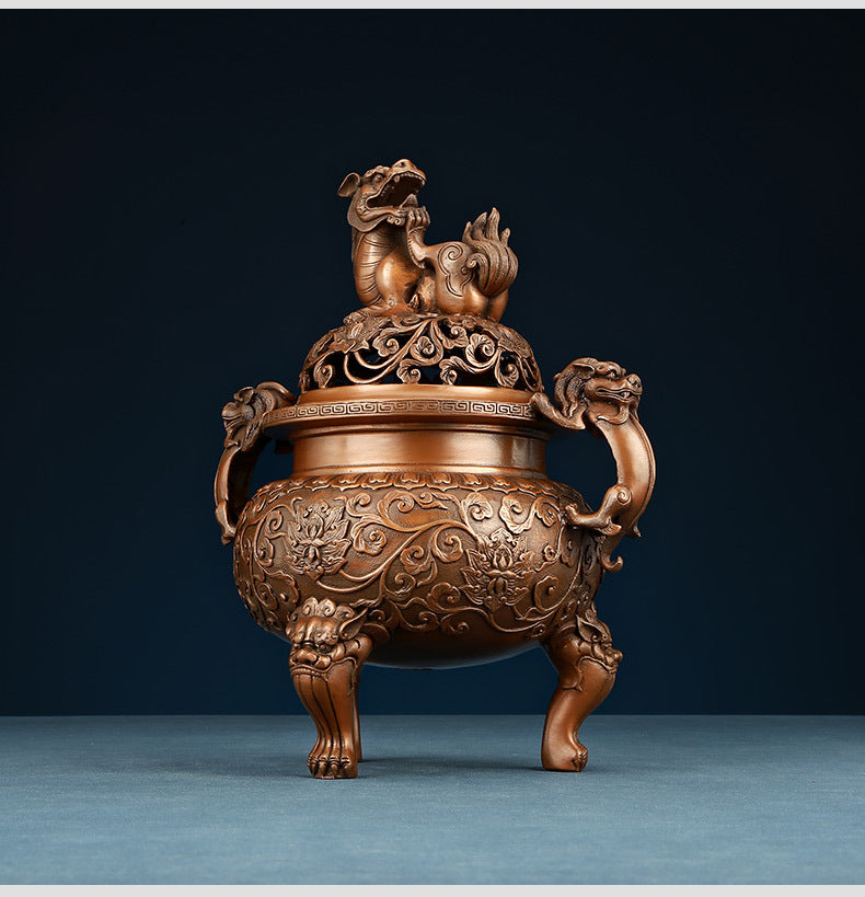 Copper Ming Dynasty Lion Incense Burner for Home Office Antique Xuande Incense Burner Incense Aromatherapy Burner Indoor Household Incense Burner