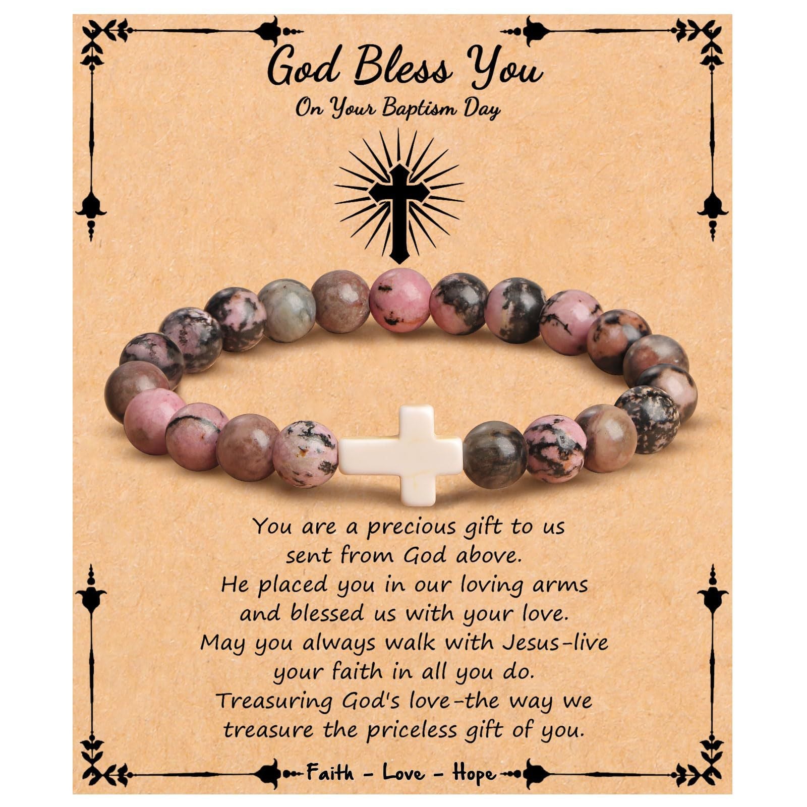 Emperor Stone Cross Bracelet - Faith Love Hope Inspirational Gift for Women & Men