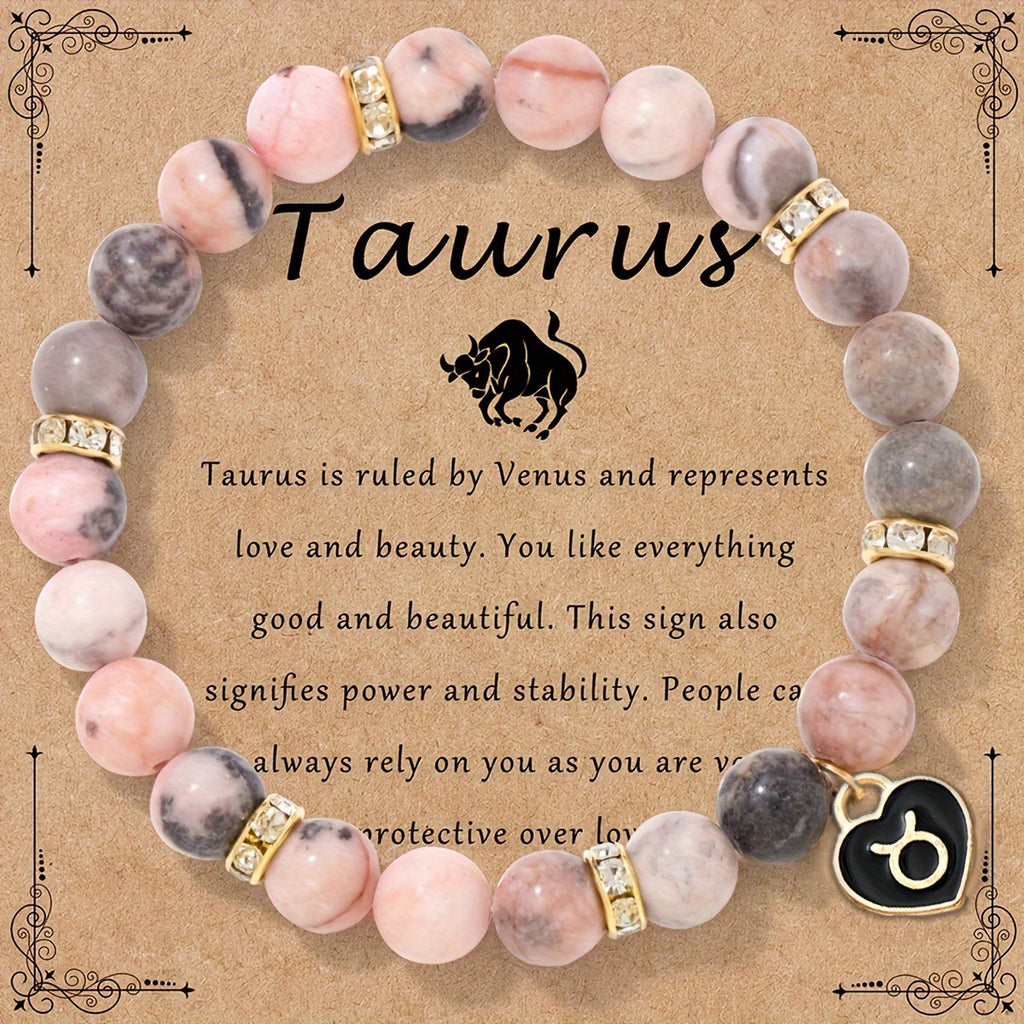 Capricorn Zodiac Bracelet - Genuine Pink Zebra Stone Birthstone Bracelet for Women, Personalized Astrology Gift