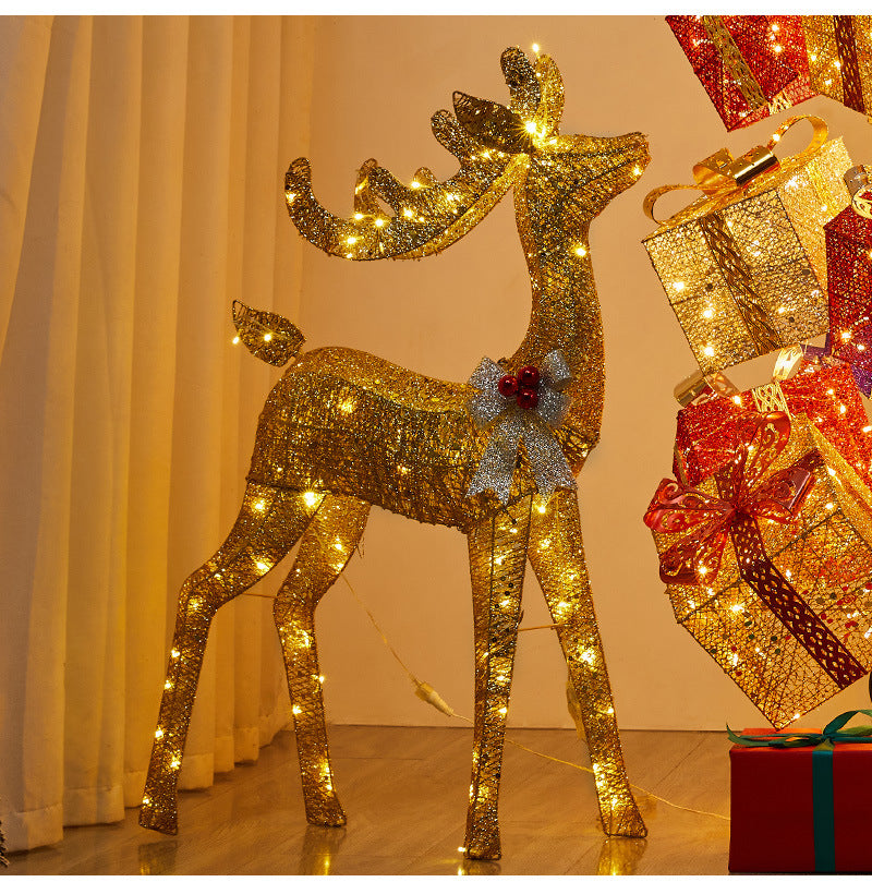 Amazon New Product Christmas Tree Decorations Glowing Gift Box Tree Store Window Display Christmas Reindeer Ornament