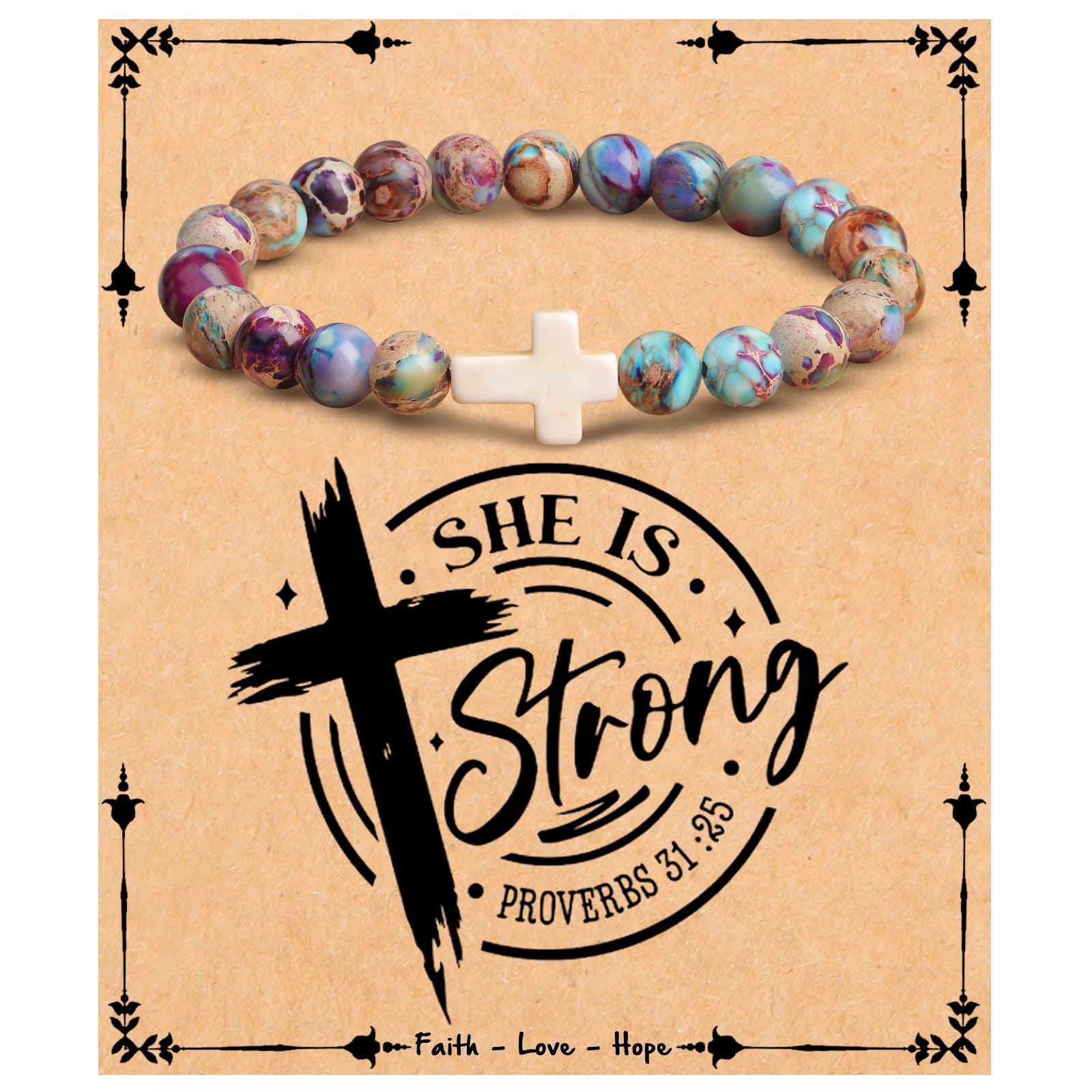 Emperor Stone Cross Bracelet - Faith Love Hope Inspirational Gift for Women & Men