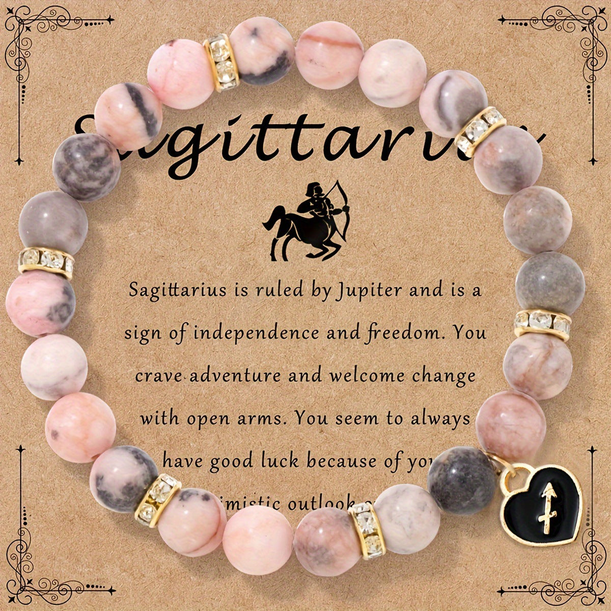 Capricorn Zodiac Bracelet - Genuine Pink Zebra Stone Birthstone Bracelet for Women, Personalized Astrology Gift