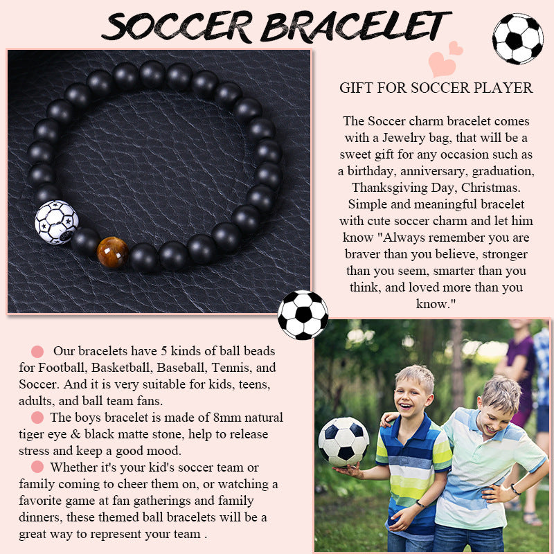 Men's Sports Bracelet with Tiger Eye - Adjustable Black Bead String Bracelet for Basketball Soccer Tennis Players, Gift for Him