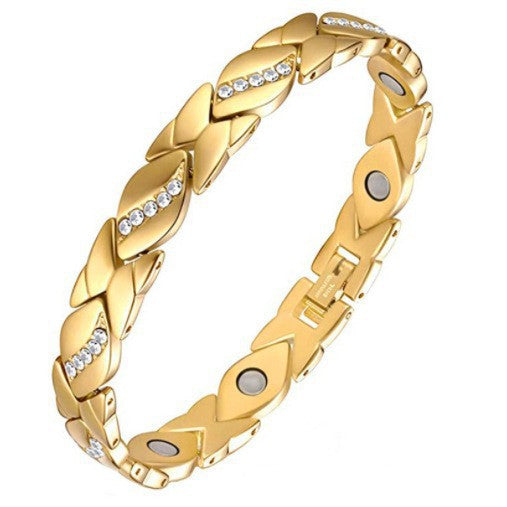 Magnetic Snap Hip Hop Bracelet for Men - Stainless Steel X-Link Cubic Zirconia Chain Bracelet, Adjustable Streetwear Jewelry