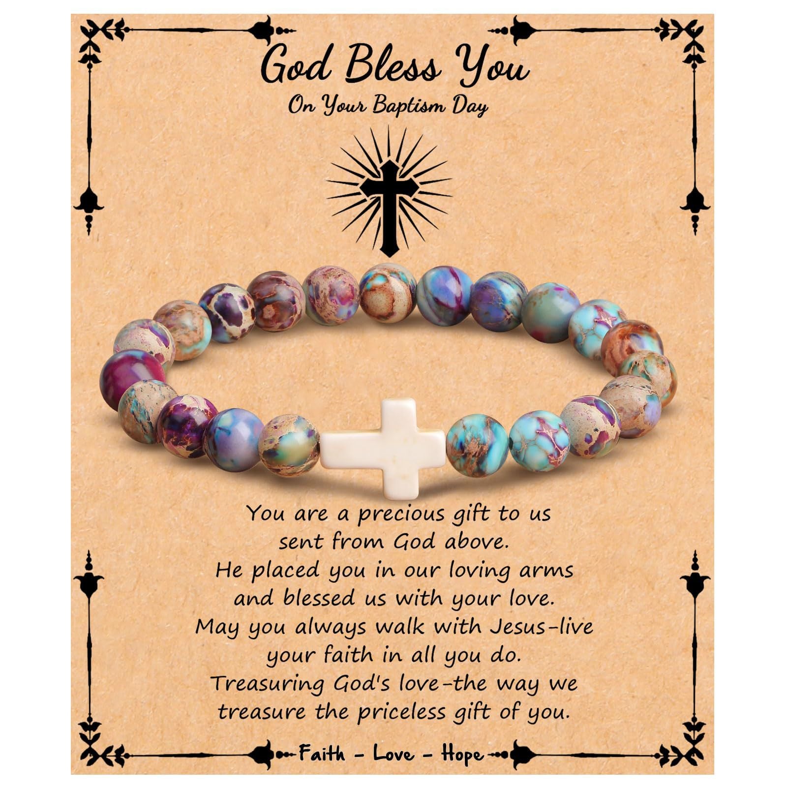 Emperor Stone Cross Bracelet - Faith Love Hope Inspirational Gift for Women & Men