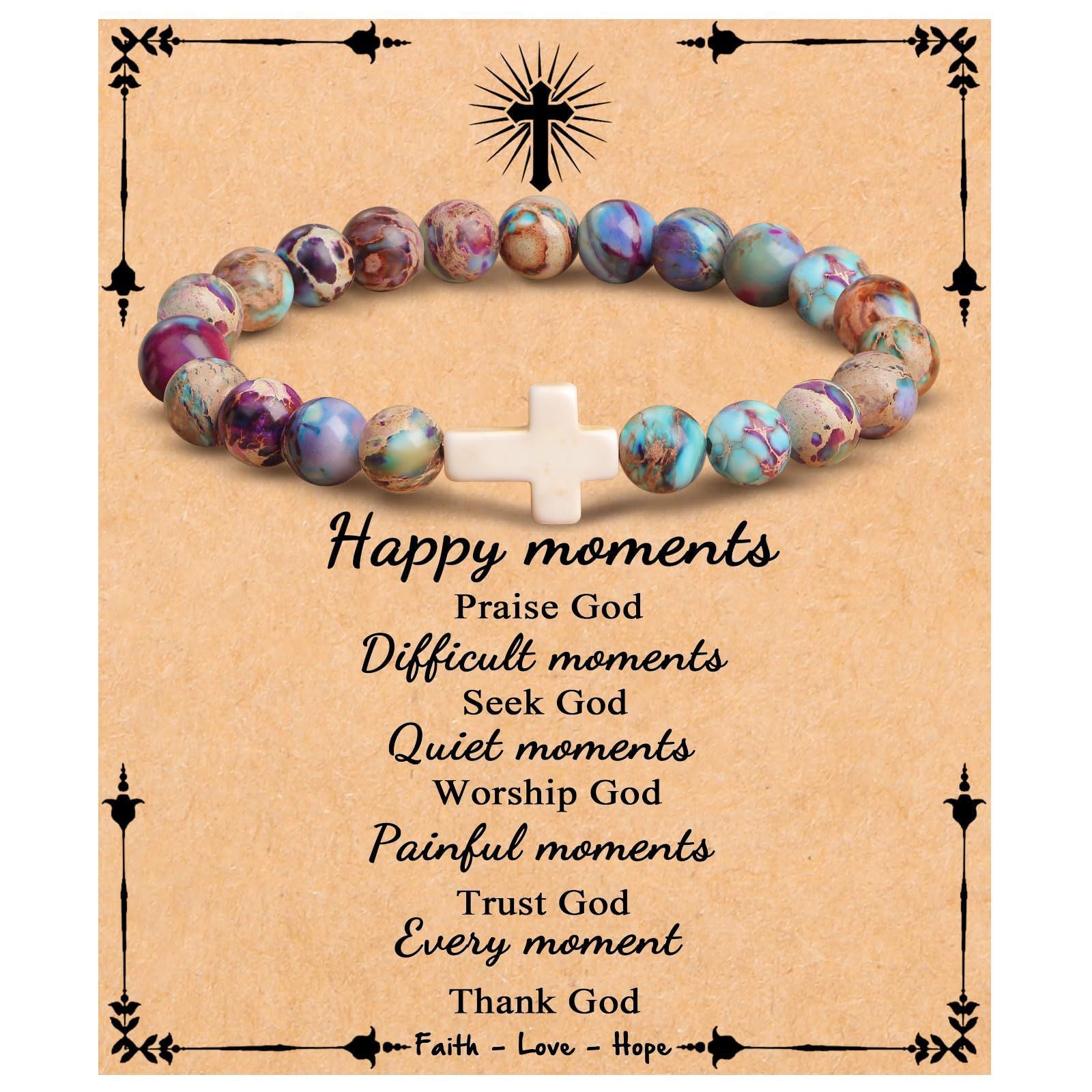 Emperor Stone Cross Bracelet - Faith Love Hope Inspirational Gift for Women & Men