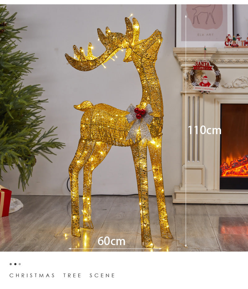 Amazon New Christmas Decoration Reindeer Glowing Iron Art Deer Ornament Store Window Christmas Mother and Baby Deer