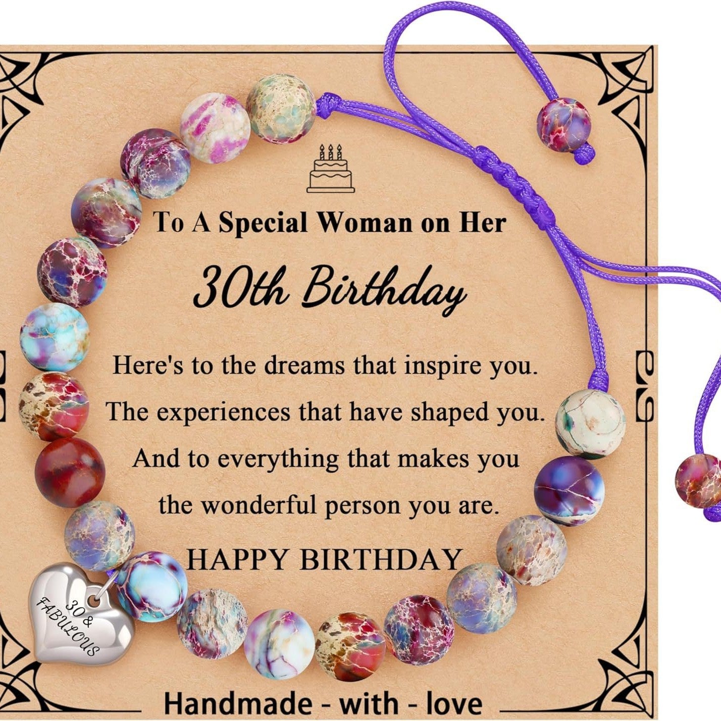 Sweet 18 Birthday Bracelet for Daughter - Personalized Heart Pink Zebra Stone adjustable Gift for 18th Birthday