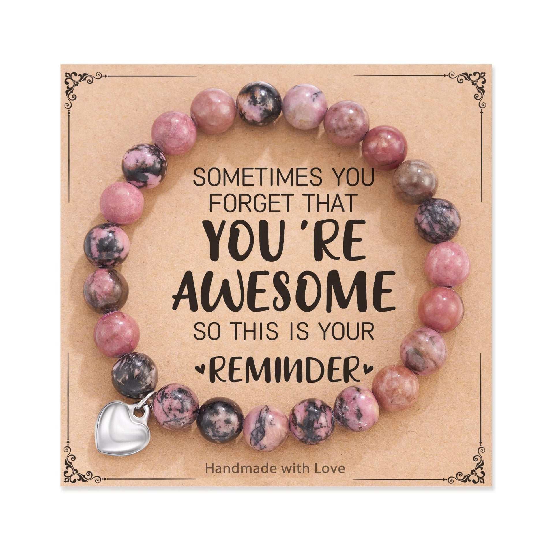 5-in-1 Energy Balance Bracelet - Amethyst, Obsidian, Lava Stone, Pink Zebra & Rhodochrosite Beaded Bracelet for Women