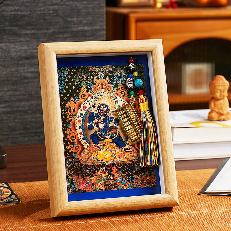 Tibetan Zahi Lhamo Thangka Pendant with Golden Abacus - Wealth Activation Talisman & Spiritual Travel Souvenir