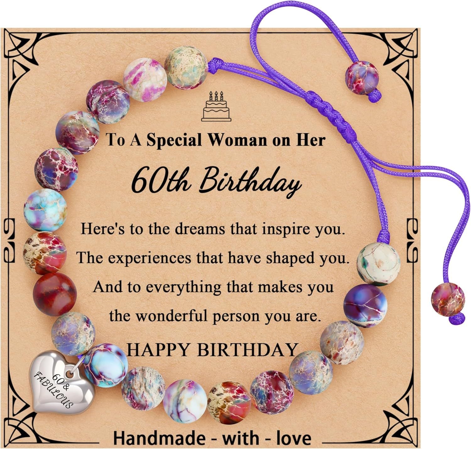 Sweet 18 Birthday Bracelet for Daughter - Personalized Heart Pink Zebra Stone adjustable Gift for 18th Birthday