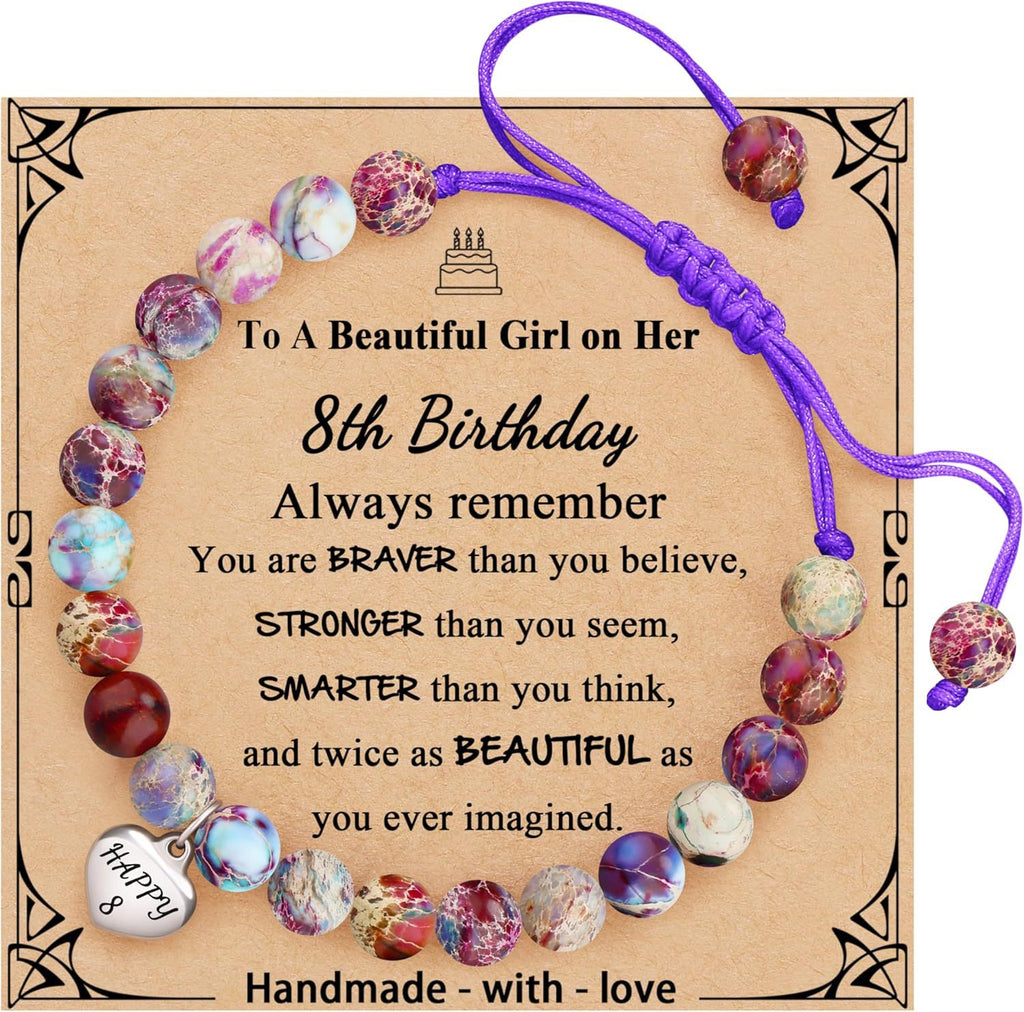 Sweet 18 Birthday Bracelet for Daughter - Personalized Heart Pink Zebra Stone adjustable Gift for 18th Birthday