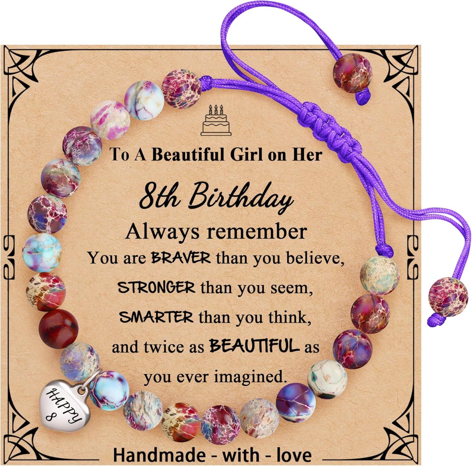 Sweet 18 Birthday Bracelet for Daughter - Personalized Heart Pink Zebra Stone adjustable Gift for 18th Birthday