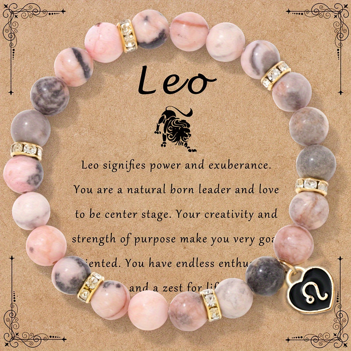 Capricorn Zodiac Bracelet - Genuine Pink Zebra Stone Birthstone Bracelet for Women, Personalized Astrology Gift