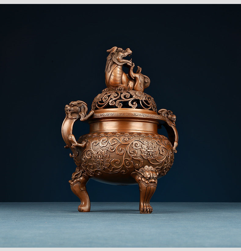 Copper Ming Dynasty Lion Incense Burner for Home Office Antique Xuande Incense Burner Incense Aromatherapy Burner Indoor Household Incense Burner