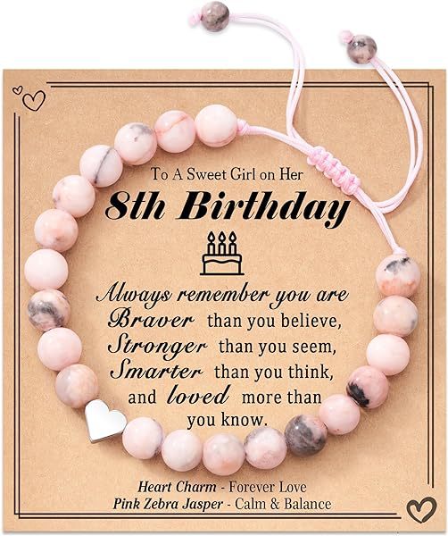 Courage Affirmation Bracelet - Pink Zebra Stone Elastic Bead Bracelet, Handmade Gift of Love & Strength