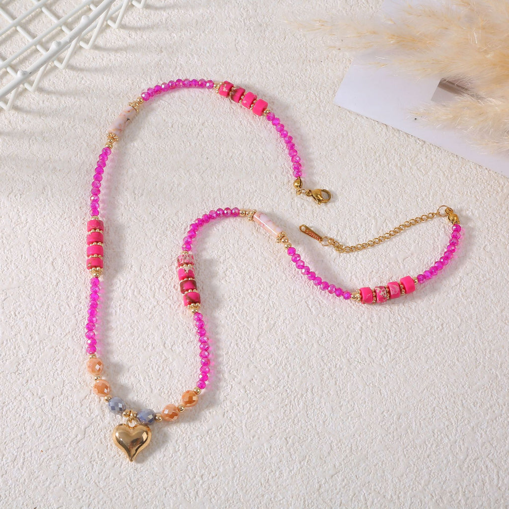 Love & Scent Gift Set - Crystal Heart Beaded Necklace with Perfume, Romantic Present for Her