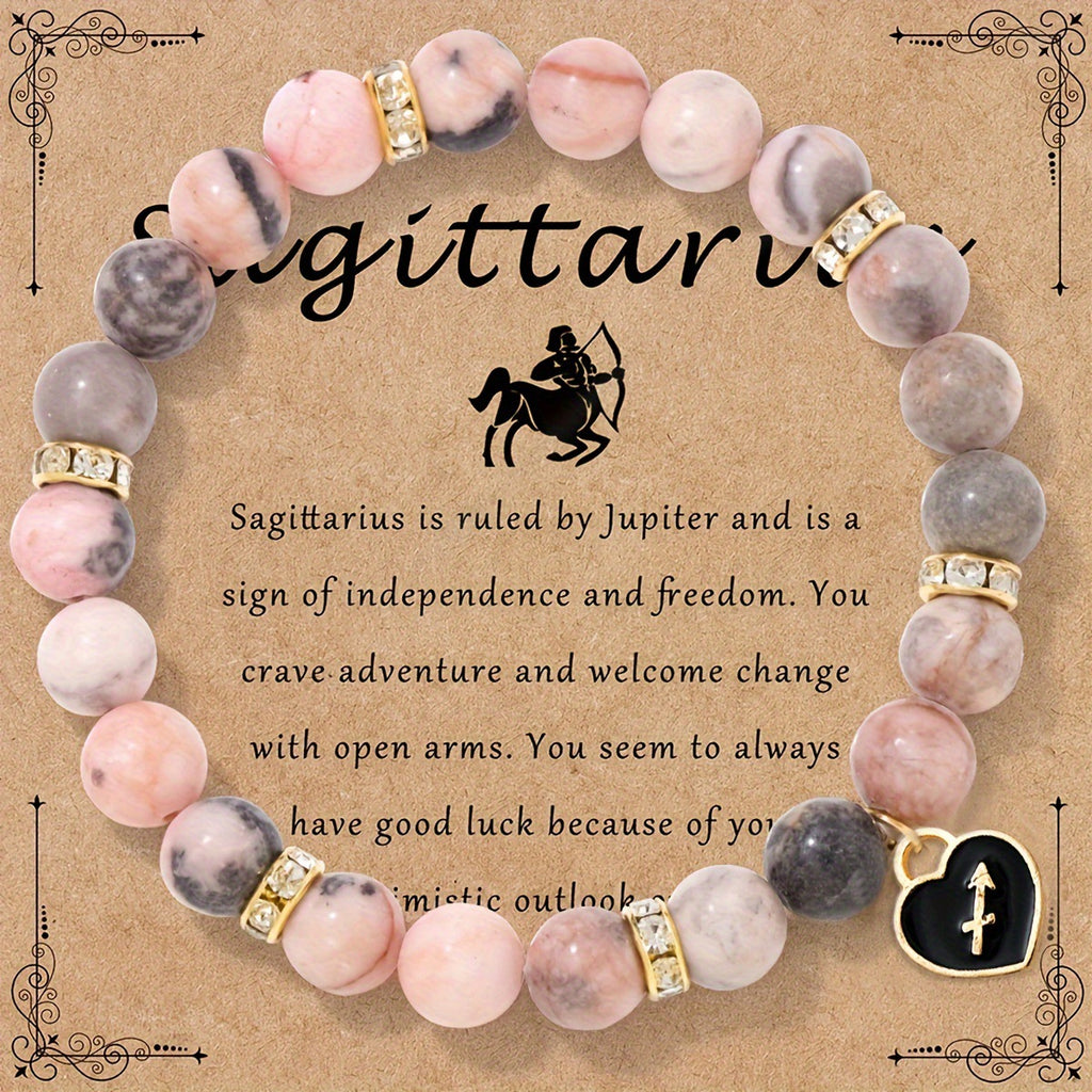 Capricorn Zodiac Bracelet - Genuine Pink Zebra Stone Birthstone Bracelet for Women, Personalized Astrology Gift