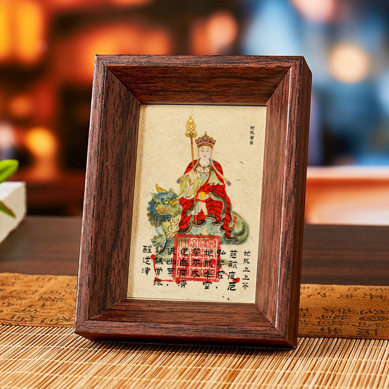 Jiuhuashan Ksitigarbha Bodhisattva Mini Shrine Frame - "Guardian of Vow" Desktop Altar for Protection & Peace