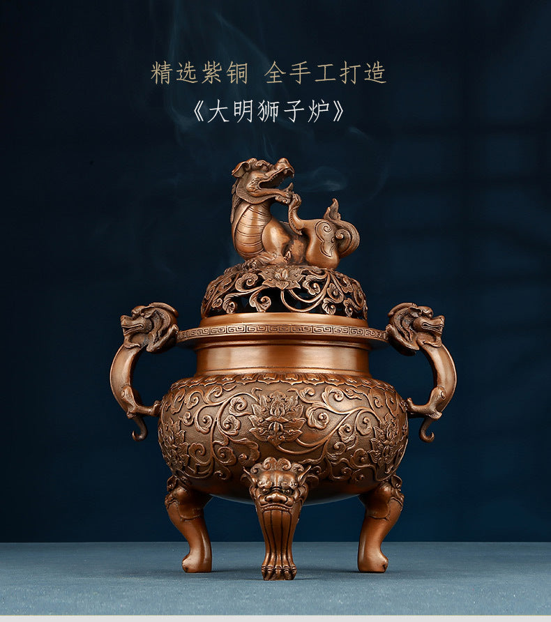 Copper Ming Dynasty Lion Incense Burner for Home Office Antique Xuande Incense Burner Incense Aromatherapy Burner Indoor Household Incense Burner