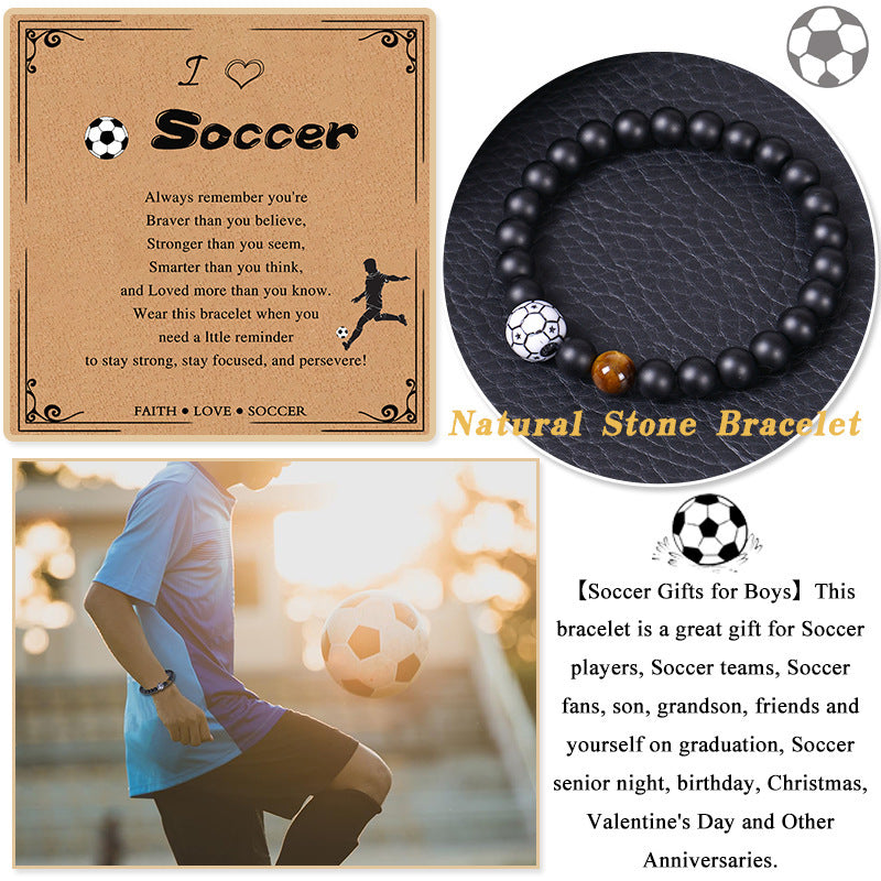 Men's Sports Bracelet with Tiger Eye - Adjustable Black Bead String Bracelet for Basketball Soccer Tennis Players, Gift for Him