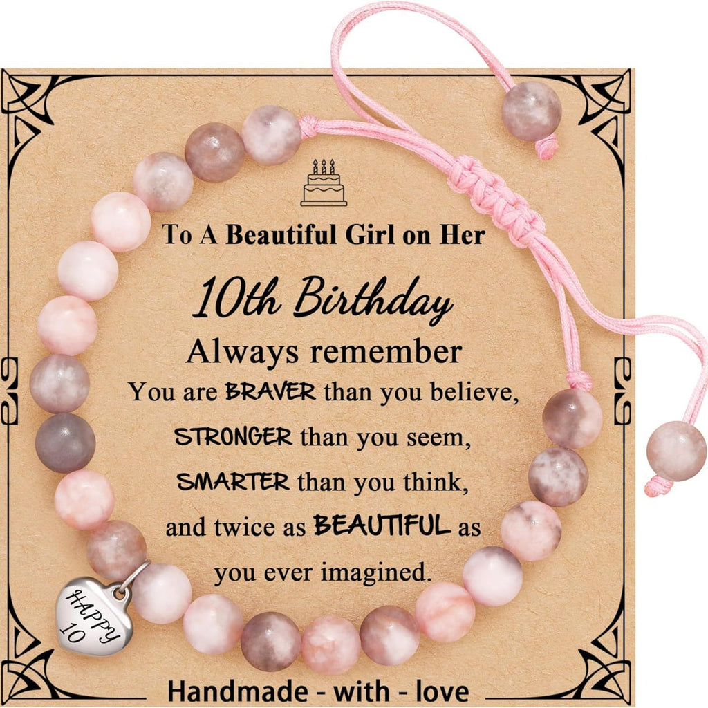 Sweet 18 Birthday Bracelet for Daughter - Personalized Heart Pink Zebra Stone adjustable Gift for 18th Birthday