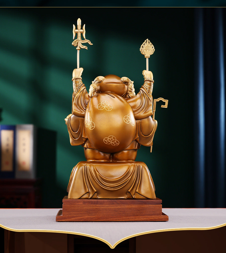 Brass Color-Cut Gold Large Three-Sided Black Heavenly God of Wealth Bronze Statue Home Decoration Craft Ornament