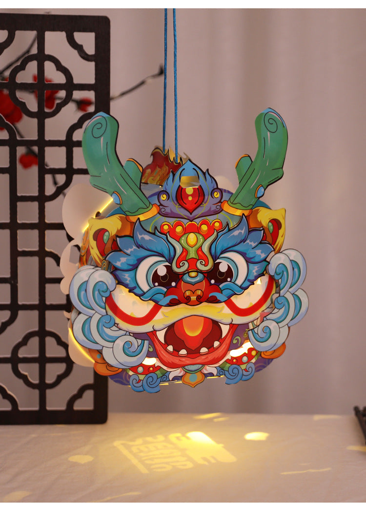 Chinese Style Dragon Dance Lantern Children's Handheld Glowing Lantern Kindergarten Handicraft diy Traditional Lantern Stall with Rotating Lantern