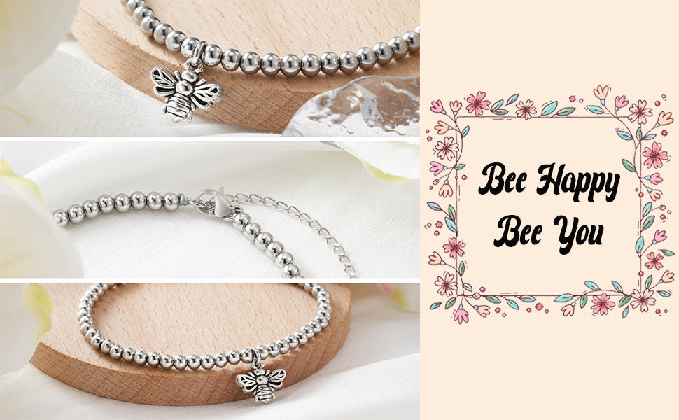 Bee, Elephant & Ladybug Charm Bracelet - Sterling Silver Plated Inspirational Gift for Women