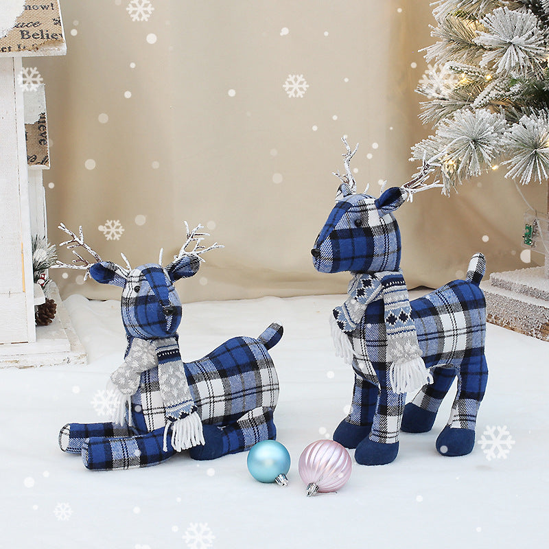 Christmas Decoration Standing Reindeer Figurine Desktop Ornament Window Display Christmas Fabric Deer Doll Decoration