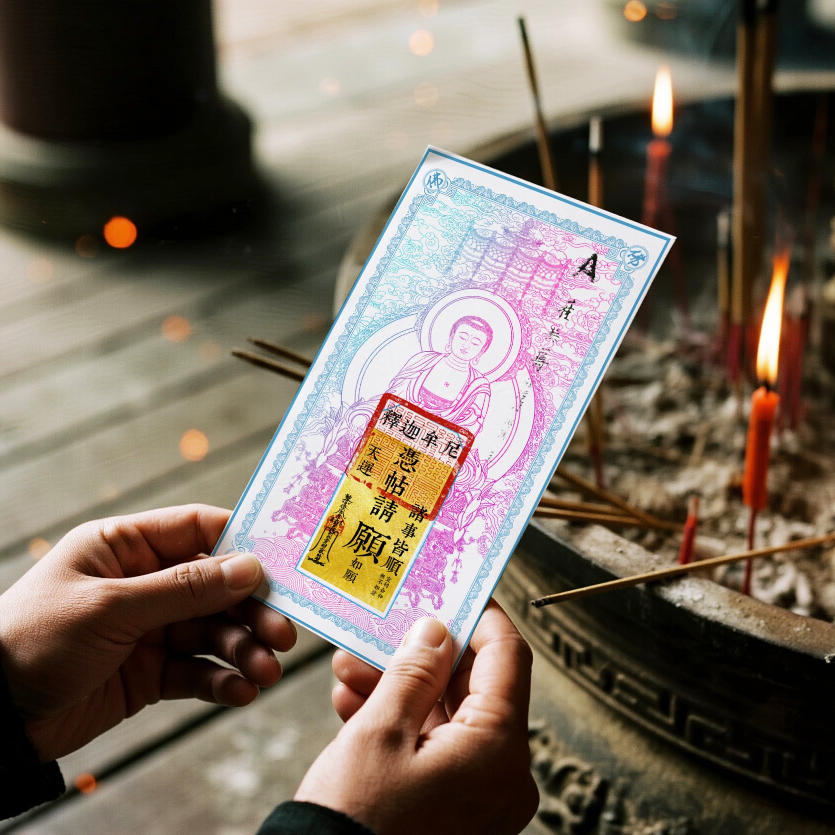 Shakyamuni Buddha Blessing Talisman Set - Sacred Money Mother Card & Altar Frame for Wealth, Wisdom & Wish Fulfillment"